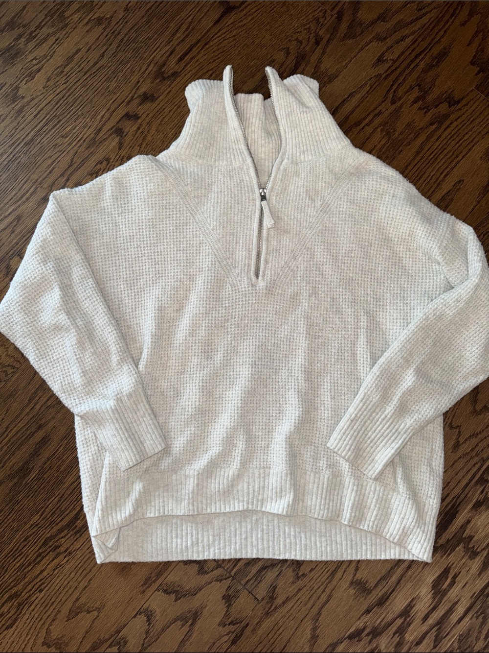 aerie light grey Half-Zip Waffle Knit Turtleneck Sweater